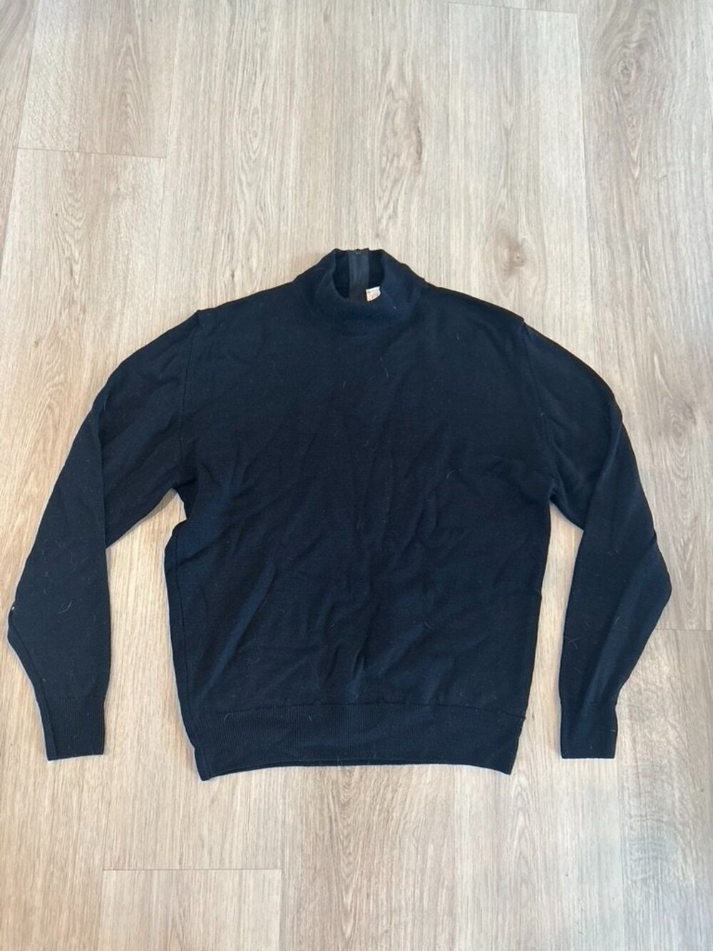 Pendleton womens Large 100% wool sweater mock neck black back zip USA made